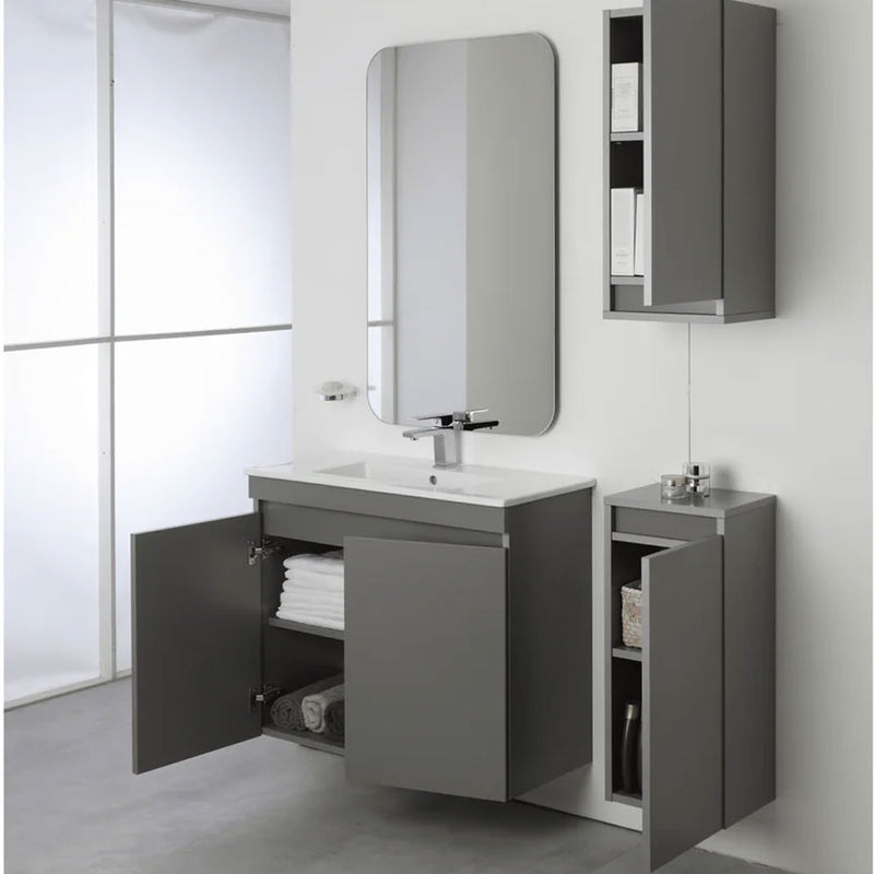 Mobile Bagno Sospeso 80 Cm Due Ante con Specchio Su Telaio 60x100 Cm colore Grigio Medio