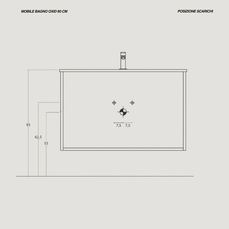 Mobile Bagno Sospeso Cm  90 con Due Cassetti Un Anta a Destra Specchio Su Pannello 90x70 Cm Modello "Oxid" Ossido Grigio