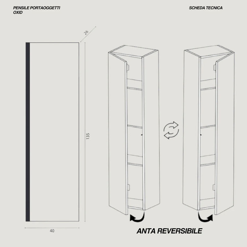 Pensile Portaoggetti 135 Cm Un'Anta Reversibile "Oxid" Beton