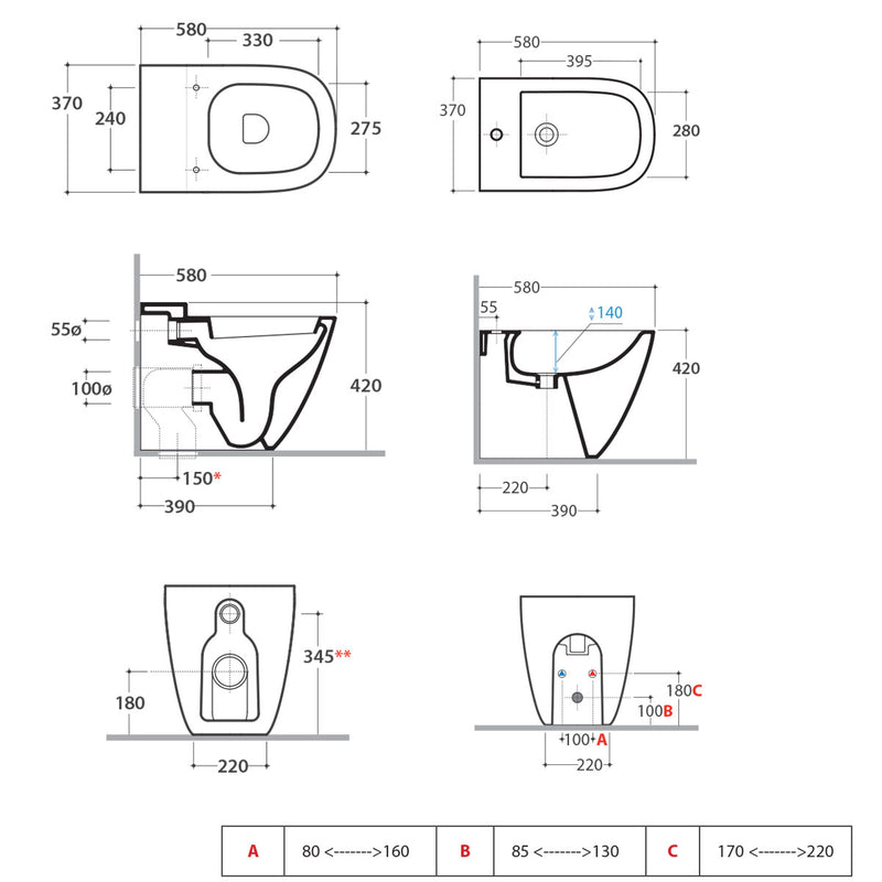 Sanitari Filo parete Ceramica Globo Stockholm MULTI WC + BIDET + SEDILE SOFT CLOSE