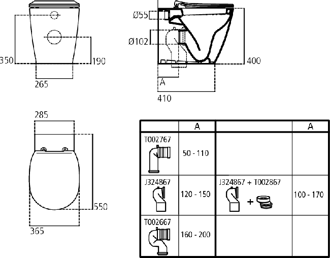 Sanitari filo muro Ideal Standard Connect con scarico traslato AquaBlade