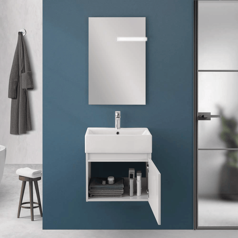 Mobile Bagno Sospeso 50 Cm Un'Anta Specchio Filo Lucido 50x60 Cm colore Bianco Lucido