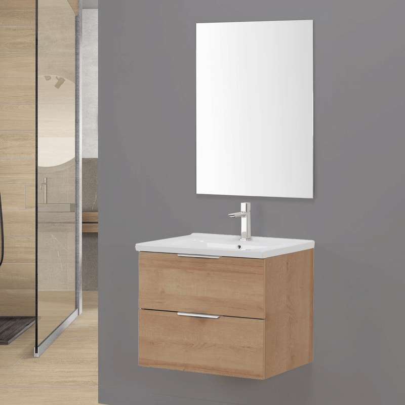 Mobile Bagno Sospeso 100 Cm Due Cassetti Specchio a Filo 60x100 Cm colore Rovere Medio