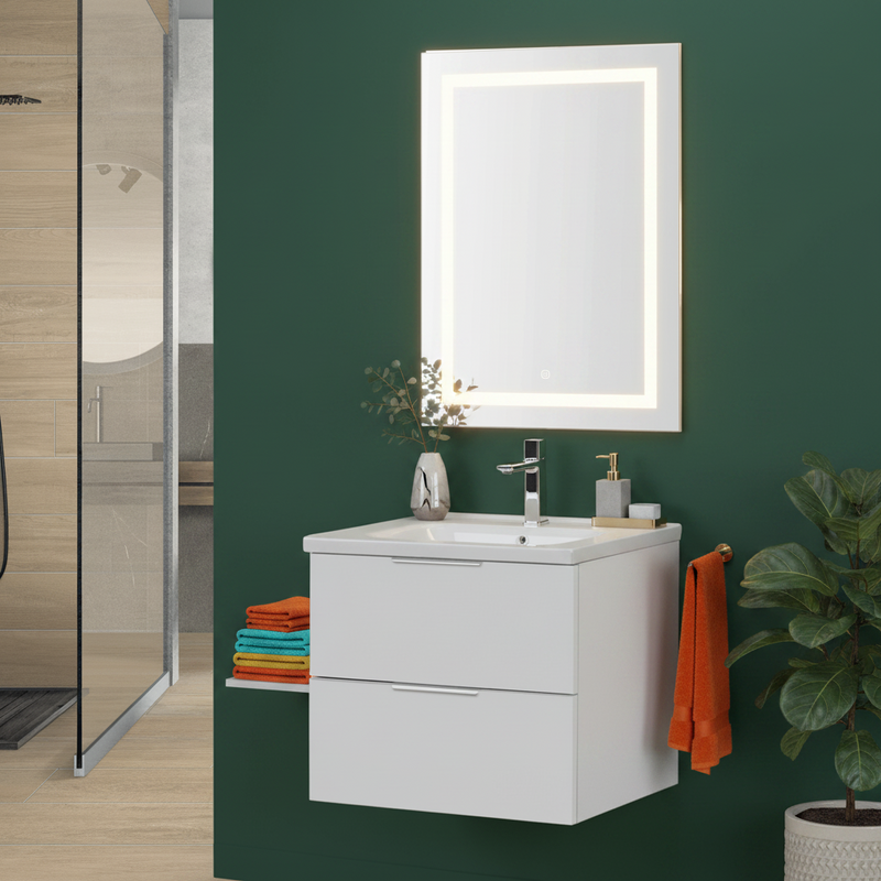 Mobile Bagno Sospeso 100 Cm Due Cassetti Specchio a Filo 60x100 Cm colore Bianco Opaco