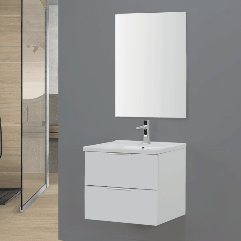Mobile Bagno Sospeso 100 Cm Due Cassetti Specchio a Filo 60x100 Cm colore Bianco Opaco