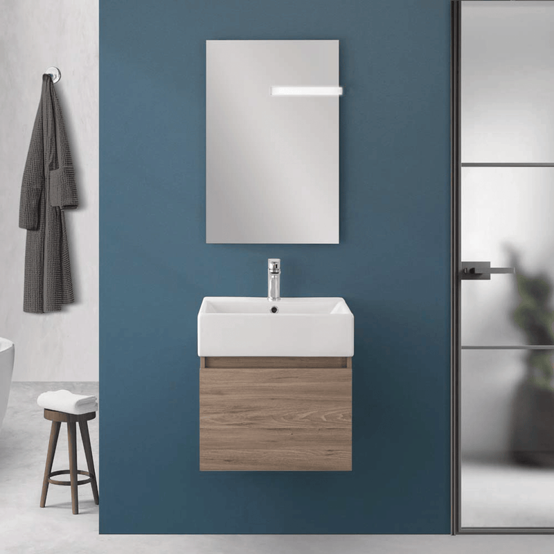 Mobile Bagno Sospeso 50 Cm Un'Anta Specchio Filo Lucido 50x60 Cm colore Rovere Scuro