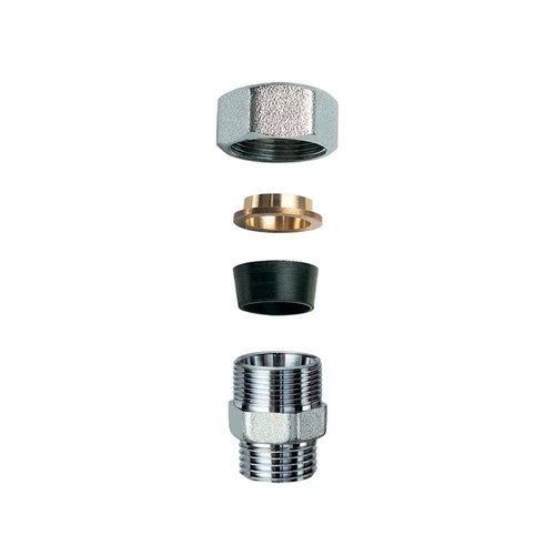 Niplex maschio cromato c/monocono in gomma per rame 1 x 22
