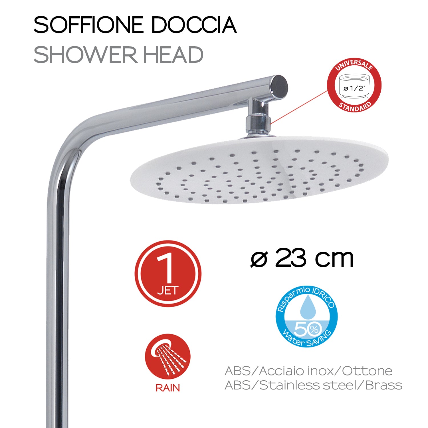 Colonna doccia regolabile con soffione tondo e doccetta a 3 getti di Gedy modello Easy 01 - Cromato/Bianco by CeramicStore | Lo specialista del tuo bagno