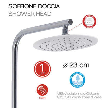 Colonna doccia regolabile con soffione tondo e doccetta a 3 getti di Gedy modello Easy 01 - Cromato/Bianco by CeramicStore | Lo specialista del tuo bagno