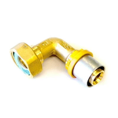 Raccordo per multistrato gas curvo con girello e guarnizione piana 20 x 3/4
