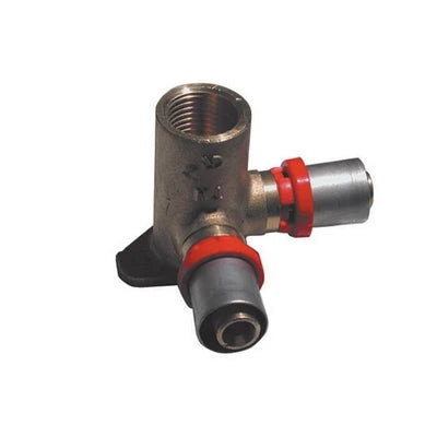 Raccordo press curvo femmina con flangia doppia per multistrato 1/2 x 16