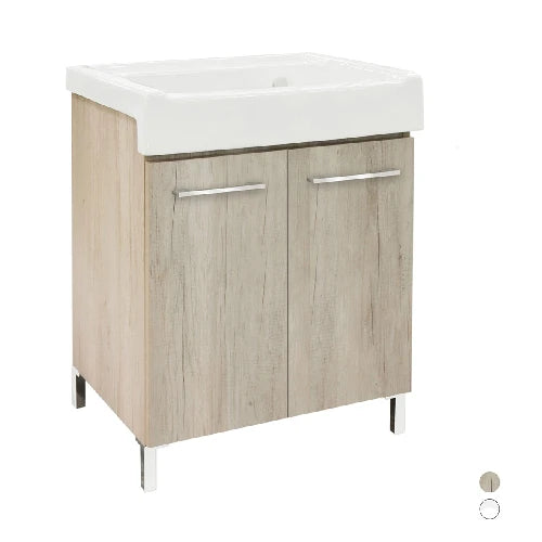 Mobile lavatoio con lavabo in ceramica 2 ante cemento lxp 75x50 cm