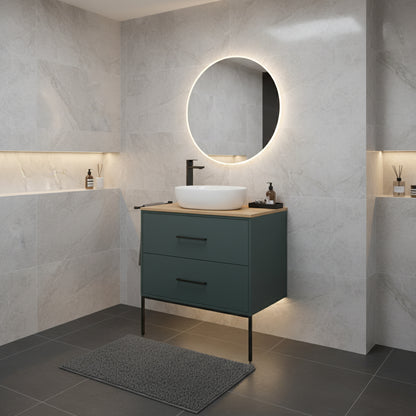 Mobile Sospeso 2 Cassetti 80 CM colore Verde Petrolio con lavabo e specchio tondo da 60 CM Venus
