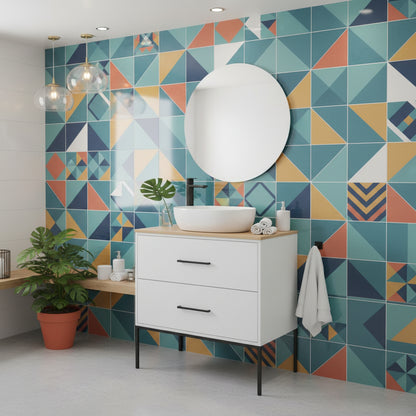 Mobile Sospeso 2 Cassetti 80 CM colore Bianco Opaco con lavabo e specchio tondo da 60 CM Venus