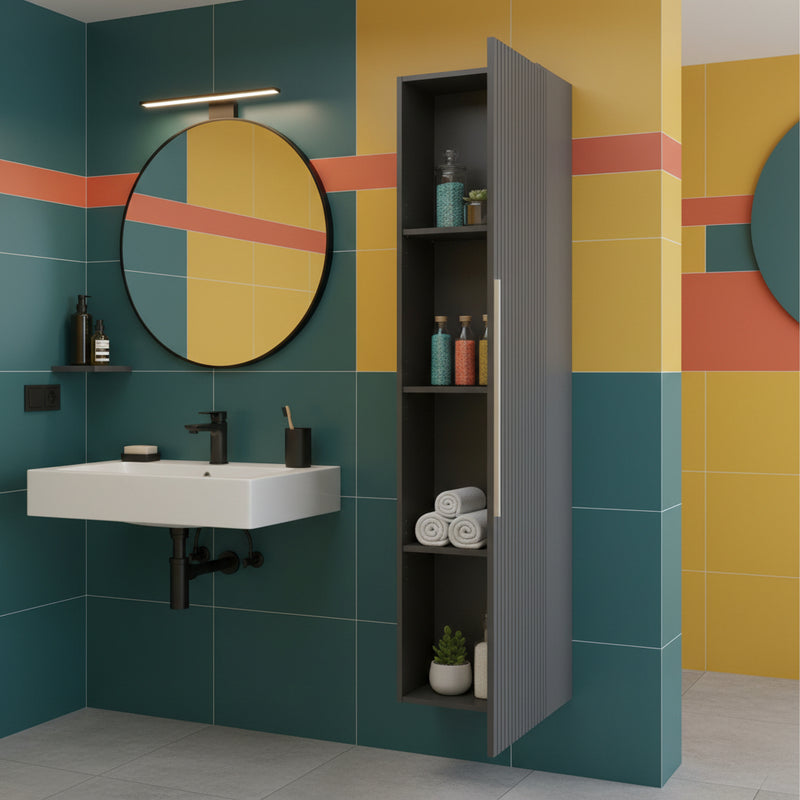 Colonna da bagno Collezione rigo con anta Cannettata CM 30*24*150 CM colore Grigio