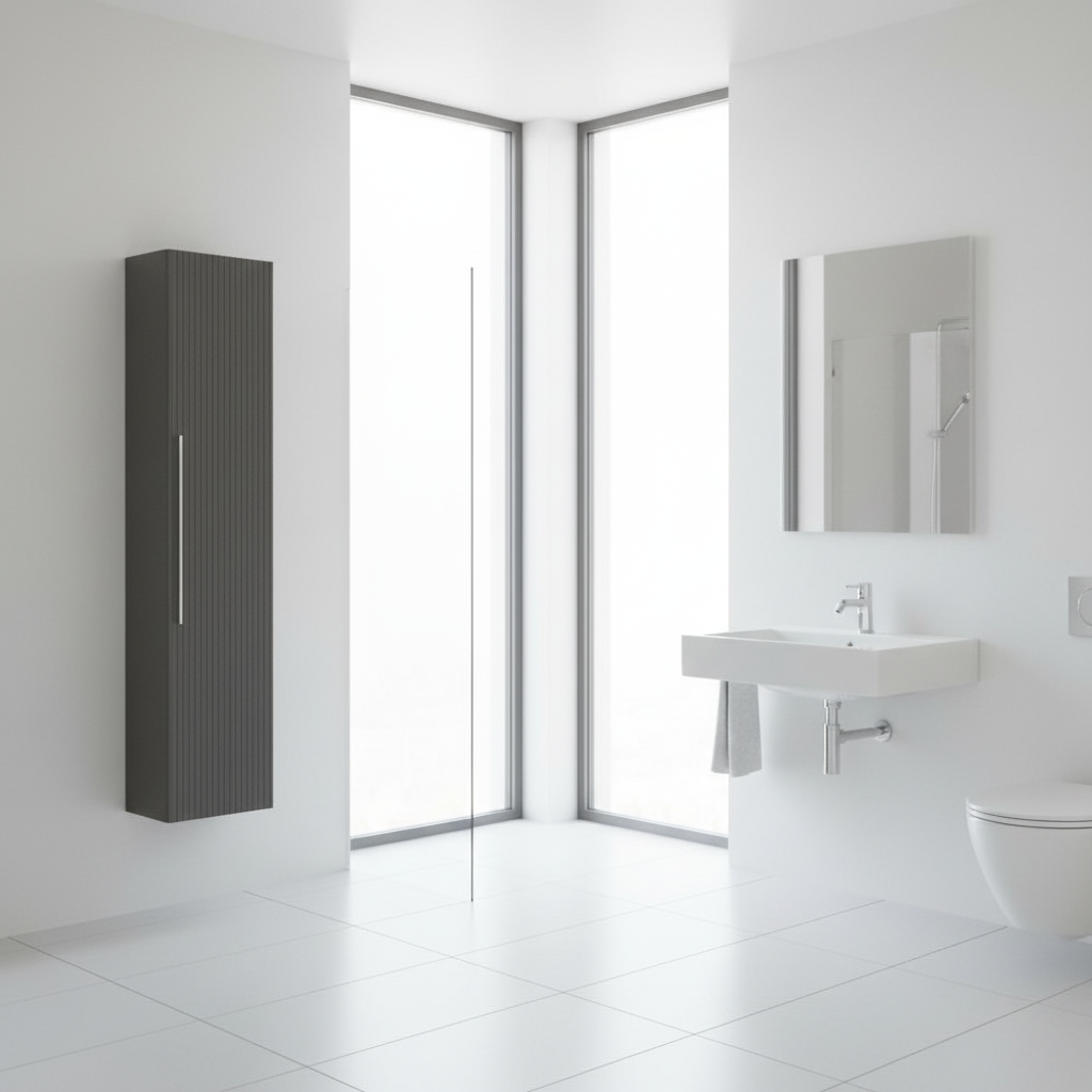 Colonna da bagno Collezione rigo con anta Cannettata CM 30*24*150 CM colore Grigio