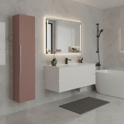 Colonna da bagno Collezione rigo con anta Cannettata CM 30*24*150 CM colore Rosa