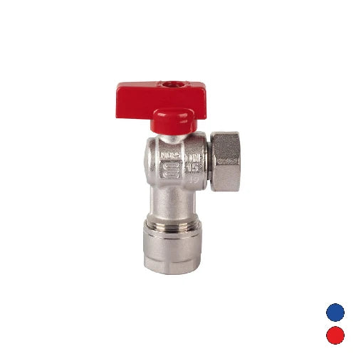 Valvola a squadra con kit per multistrato 3/4 x 20 leva rossa