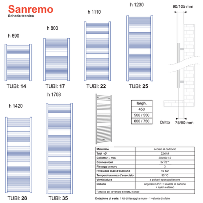 Termoarredo scaldasalviette Lazzarini Sanremo 803x500 interasse 450 cromato by CeramicStore | Lo specialista del tuo bagno