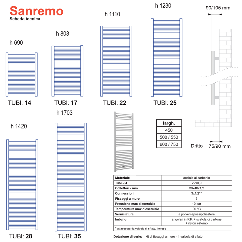 Termoarredo scaldasalviette Lazzarini Sanremo 803x500 interasse 450 cromato by CeramicStore | Lo specialista del tuo bagno