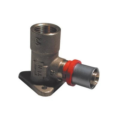 Raccordo press curvo femmina con flangia per multistrato 3/4 x 20