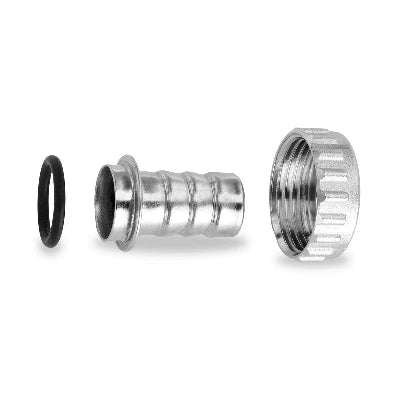 Complete nickel-plated hose-tail fitting, 3/8-3/4 1/2-3/4 3/4-3/4