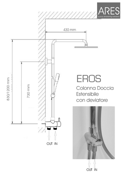Colonna Doccia a Ponte ARES modello Eros con soffione tondo in metallo d.25 cm Design Minimale by CeramicStore | Lo specialista del tuo bagno