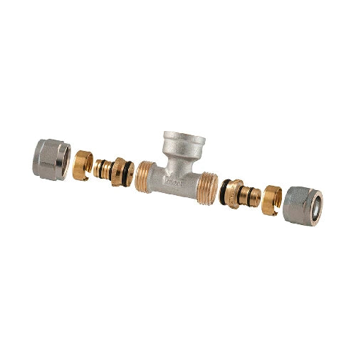 Raccordo tee femmina a compressione per multistrato 2pz assemblato 1/2-16 x 1/2 x 1/2-16