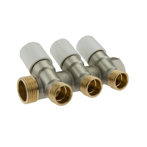 Collettore di distribuzione con vitoni di chiusura 3/4 x 1/2 4 vie