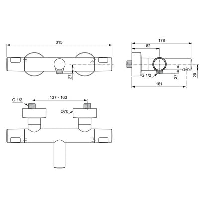 Miscelatore Termostatico esterno Ceratherm T25 New per vasca e doccia Ideal Standard A8475AA