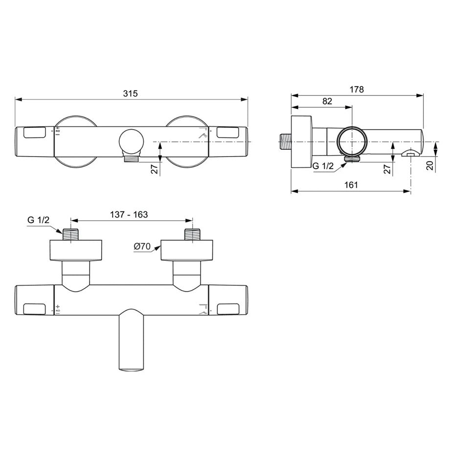 Miscelatore Termostatico esterno Ceratherm T25 New per vasca e doccia Ideal Standard A8475AA