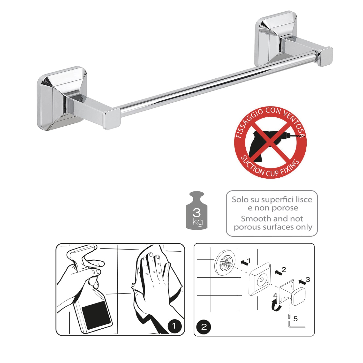 Portasalviette da muro con ventosa Gedy Ventus cm 30 in Acciaio Inox by CeramicStore | Lo specialista del tuo bagno