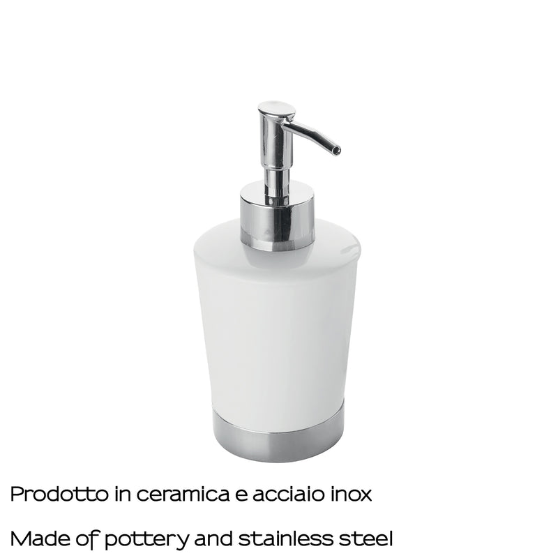 Dosasapone in ceramica e Acciaio Inox con erogatore cromato Gedy serie Petunia - Bianco