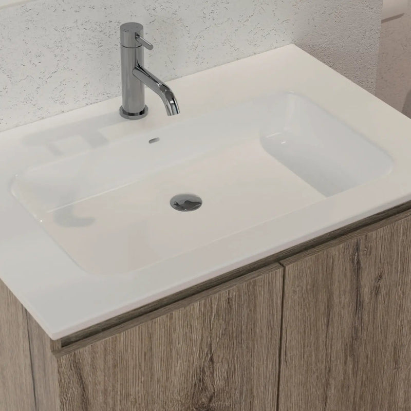 Mobile bagno a terra Alex 90 cm Cubi&Co con lavabo, specchio e LED - Olmo Sabbia