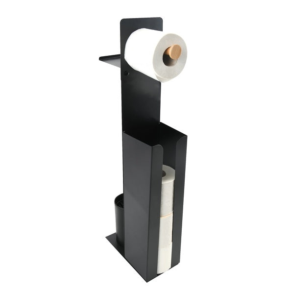 Piantana portarotolo con porta smartphone in Acciaio & Bambà¹ modello Yoni - Nero Opaco