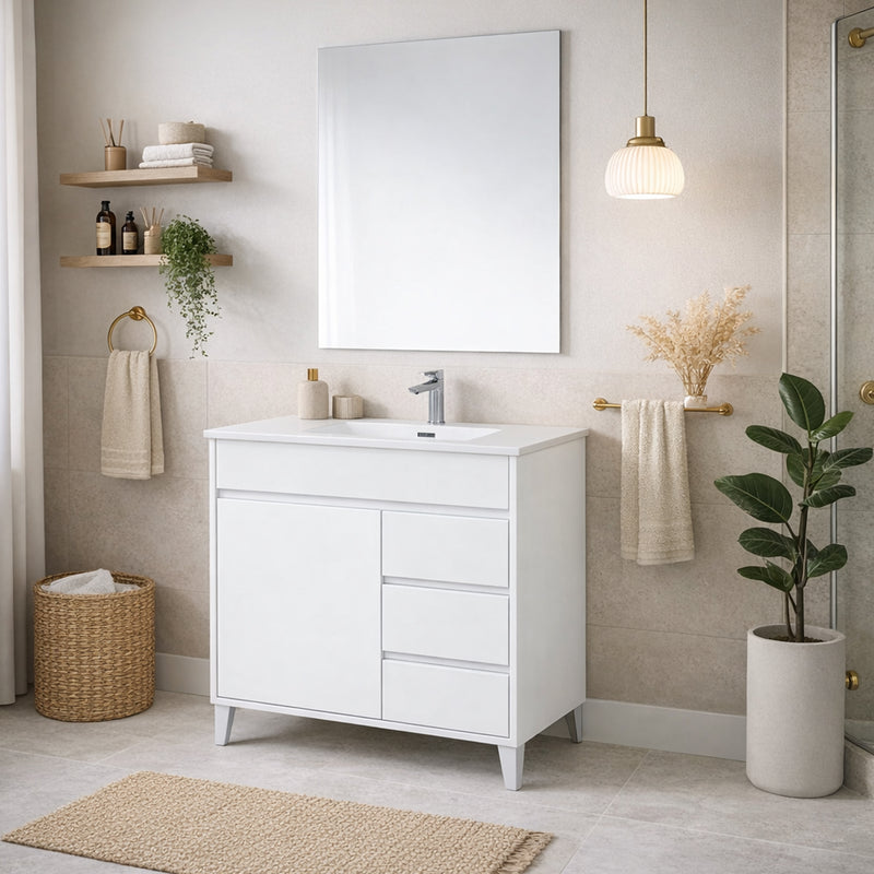 Mobile de salle de bain complet avec lavabo et miroir couleur Chêne Alaska 80 cm