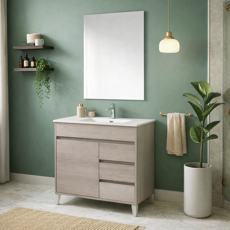 Mobile de salle de bain complet avec lavabo et miroir couleur Chêne Alaska 80 cm