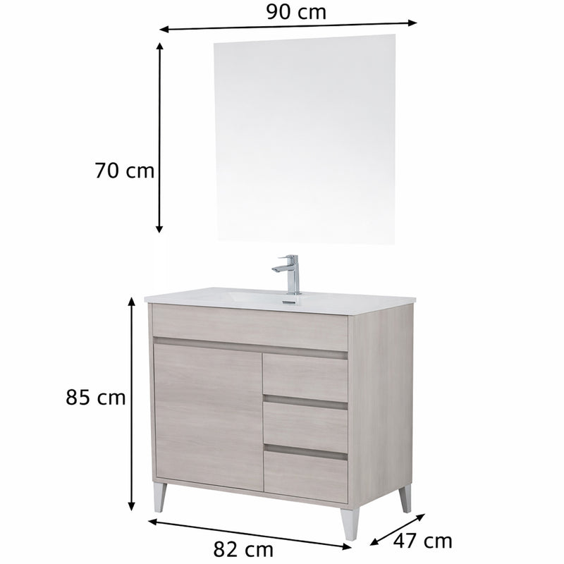 Mobile de salle de bain complet avec lavabo et miroir couleur Chêne Alaska 80 cm