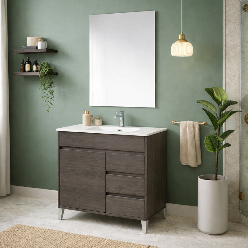 Mobile de salle de bain complet avec lavabo et miroir couleur Chêne Alaska 80 cm