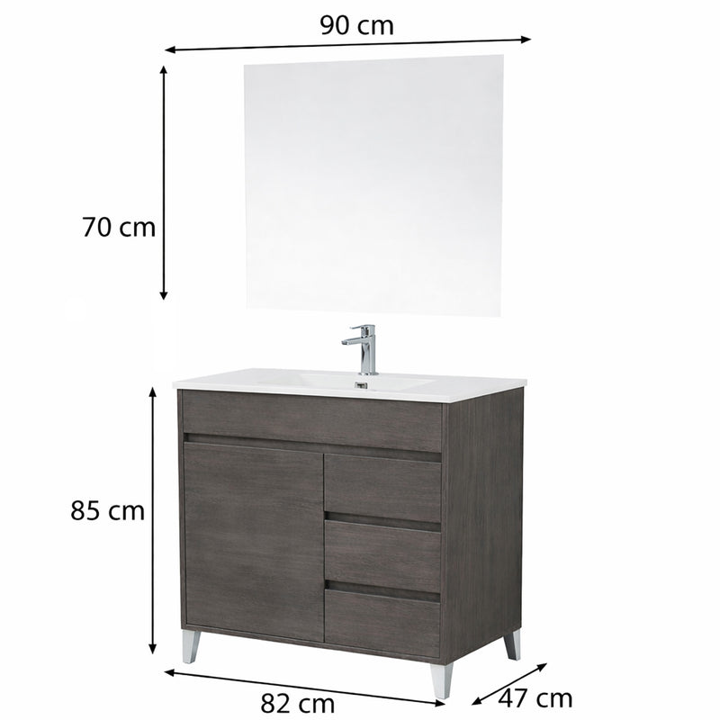 Mobile de salle de bain complet avec lavabo et miroir couleur Chêne Alaska 80 cm