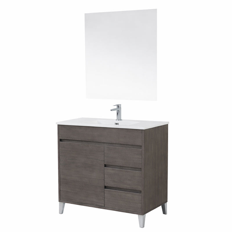 Mobile de salle de bain complet avec lavabo et miroir couleur Chêne Alaska 80 cm