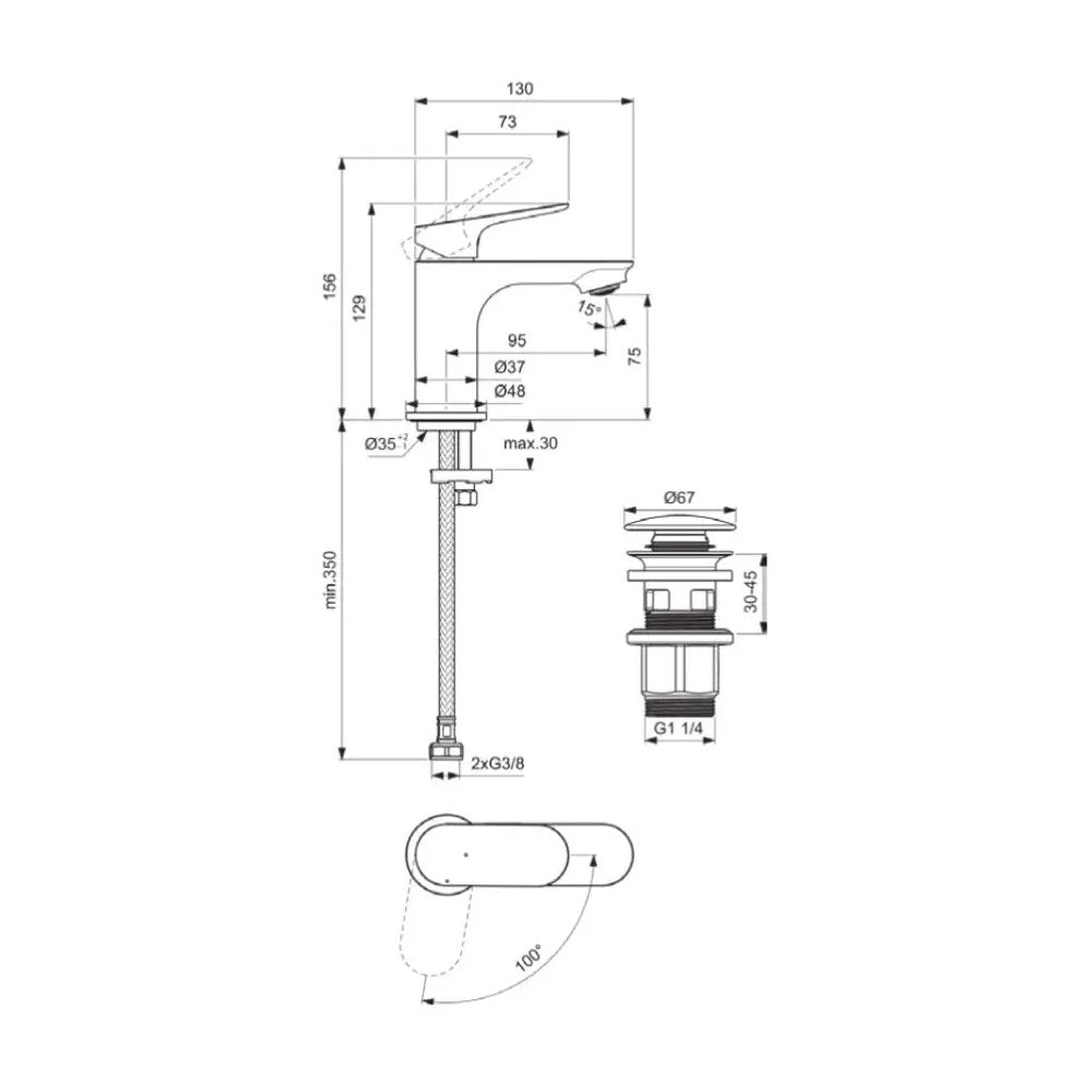 Rubinetto Miscelatore Lavabo Ideal Standard Ceralife O Nero Opaco con sistema BlueStart e scarico Click-Clack