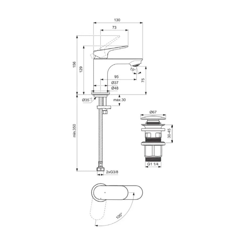 Rubinetto Miscelatore Lavabo Ideal Standard Ceralife O Nero Opaco con sistema BlueStart e scarico Click-Clack