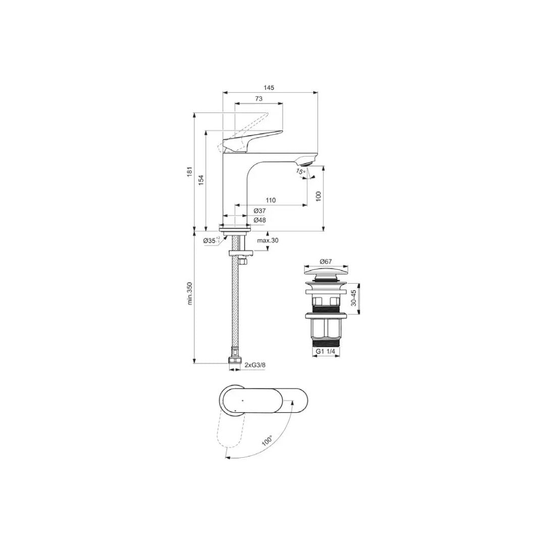 Miscelatore monocomando per lavabo altezza 18 cm cromato Ideal Standard Ceralife O  con piletta click-clack e bluestart