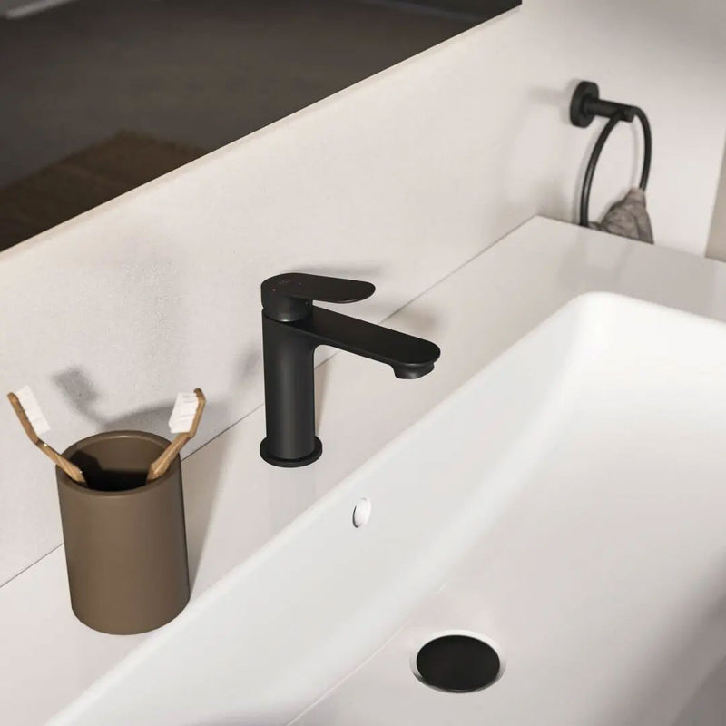 Miscelatore monocomando per lavabo altezza 18 cm colore nero Ideal Standard Ceralife O  con piletta click-clack e Bluestart
