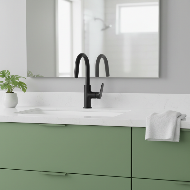 Miscelatore lavabo a bocca alta con doccetta estraibile nero seta Ideal Standard Ceraline O art BE018XG