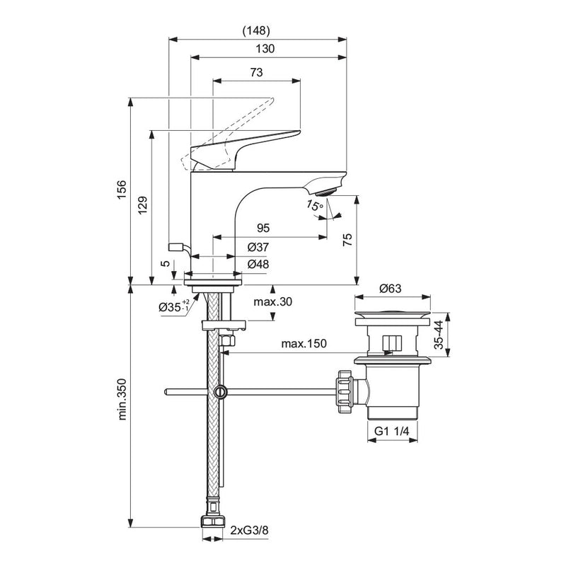 Rubinetto Miscelatore Lavabo Ideal Standard Ceralife O cromato con piletta di scarico e saltello da 1-1/4" con sistema BlueStart