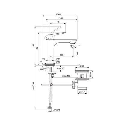 Rubinetto Miscelatore Lavabo H18 Ideal Standard Ceralife O cromato con piletta di scarico e saltello da 1-1/4"