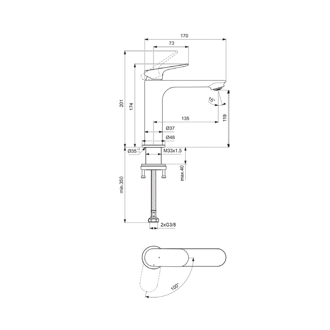 Rubinetto miscelatore Lavabo Medio Ideal Standard Ceralife O senza scarico con sistema BlueStart