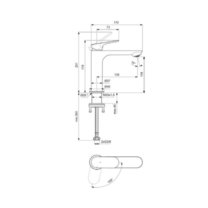 Rubinetto miscelatore Lavabo Medio Ideal Standard Ceralife O senza scarico con sistema BlueStart